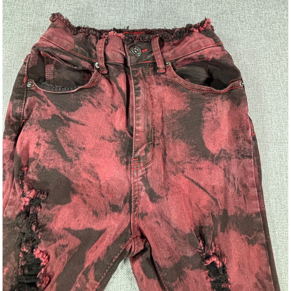 Red Fox Women Acid Wash Distressed Y2K Skinny Jeans 5 Grunge Ripped Denim
